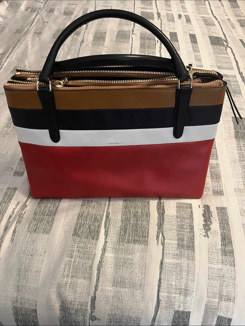 Coach Colorblock Leather Satchel - Red/White/Black/Tan